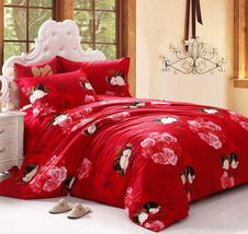 紫罗兰家纺结婚床上用品大红色纯棉婚庆四件套全棉4件套